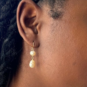 Freshwater Pearl Drop Earrings, 2 Tier Earrings (Style A), Bridal Pearl Earrings, 24K Plated Dangle Earrings, Wedding Earrings, Bridesmaids Gifts