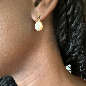 Freshwater  Pearl Drop Earrings, 1 Tier Earrings, Bridal Pearl Earrings, 24K Plated Dangle Earrings, Wedding Earrings, Bridesmaids Gifts