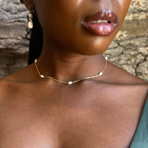 Multiple Pearl Necklace, Dainty Minimalist Pearls Choker, Bridesmaids Wedding Necklace, Birthday Gift For Her, Valentine's Gift, Oval Pearls