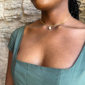 Tiny Oval Pearl Drop Necklace, Dainty Pearl Necklace, Freshwater Necklace, Pearl Choker Necklace, Bridesmaids Gift, Gift For Her.