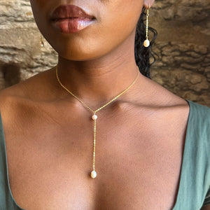 Dainty Pearl Drop Necklace, Minimalist Pearl Gold Chain Lariat, Wedding Necklace, Bridesmaids Gift, Elegant Wedding Necklace, Gift For Her