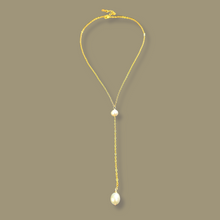 Dainty Pearl Drop Necklace, Minimalist Pearl Gold Chain Lariat, Wedding Necklace, Bridesmaids Gift, Elegant Wedding Necklace, Gift For Her