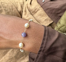 Amethyst Gemstone & Swarovski Pearls Adjustable Bracelet For Her, 61/2-81/2 Inches. .