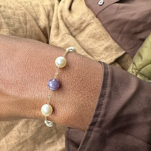 Amethyst Gemstone & Swarovski Pearls Adjustable Bracelet For Her, 61/2-81/2 Inches. .