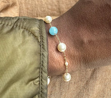 Aquamarine Gemstone & Swarovski Pearls Adjustable Bracelet For Women 61/2- 81/2 Inches.