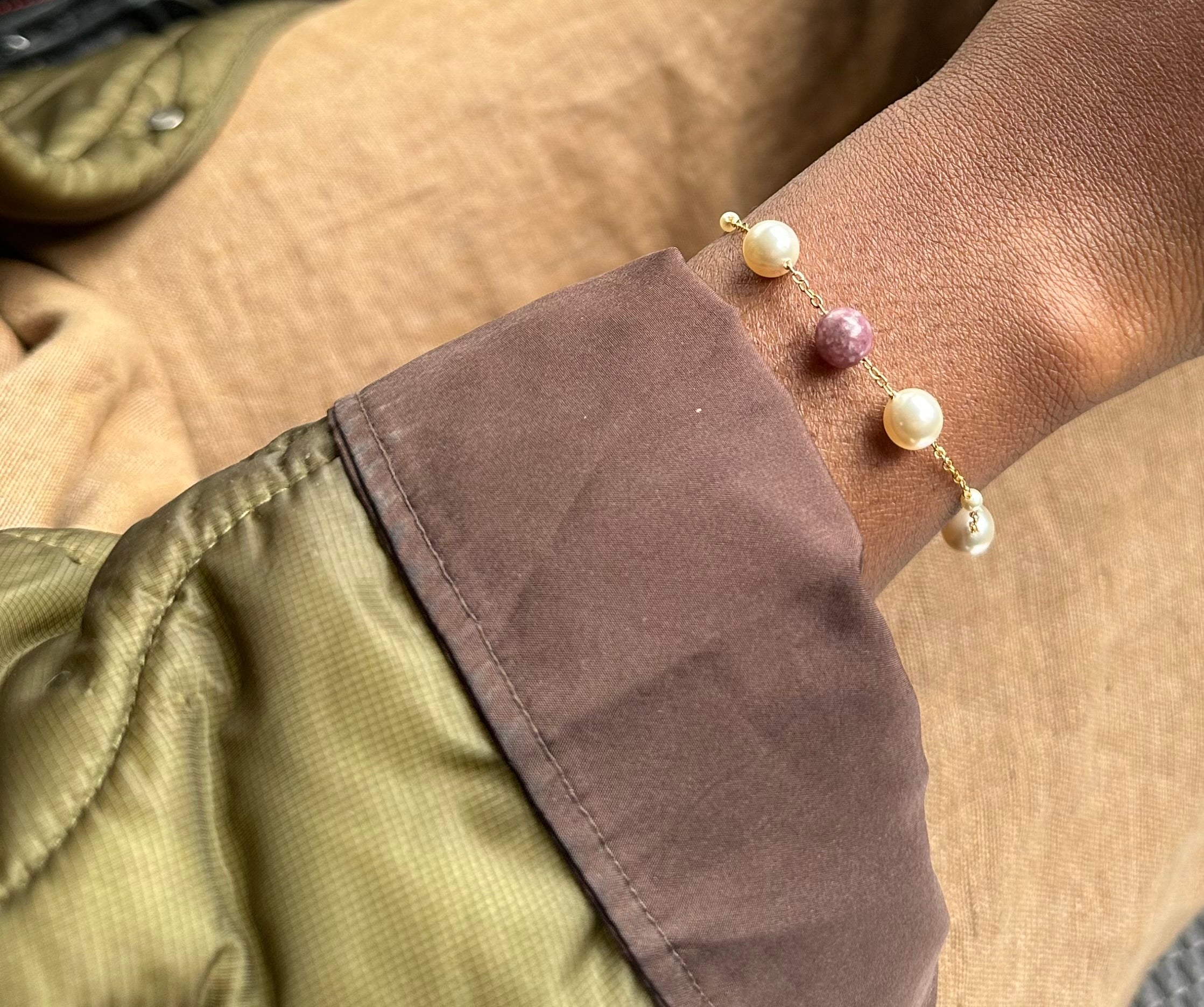 Pink Tourmaline Gemstone & Swarovski Pearls Adjustable Bracelet For Women 61/2 - 81/2 Inches.