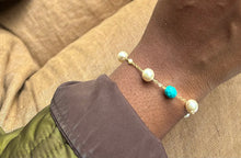 Turquoise Gemstone & Swarovski Pearls Adjustable Bracelet For Women 61/2 -81/2 Inches.