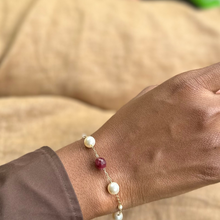 Garnet Birth Gemstone & Swarovski Pearl Adjustable Bracelet For Her