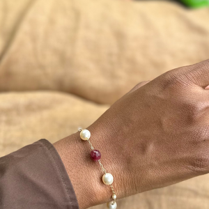 Garnet Birth Gemstone & Swarovski Pearl Adjustable Bracelet For Her