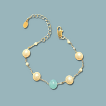 Aquamarine Gemstone & Swarovski Pearls Adjustable Bracelet For Women 61/2- 81/2 Inches.