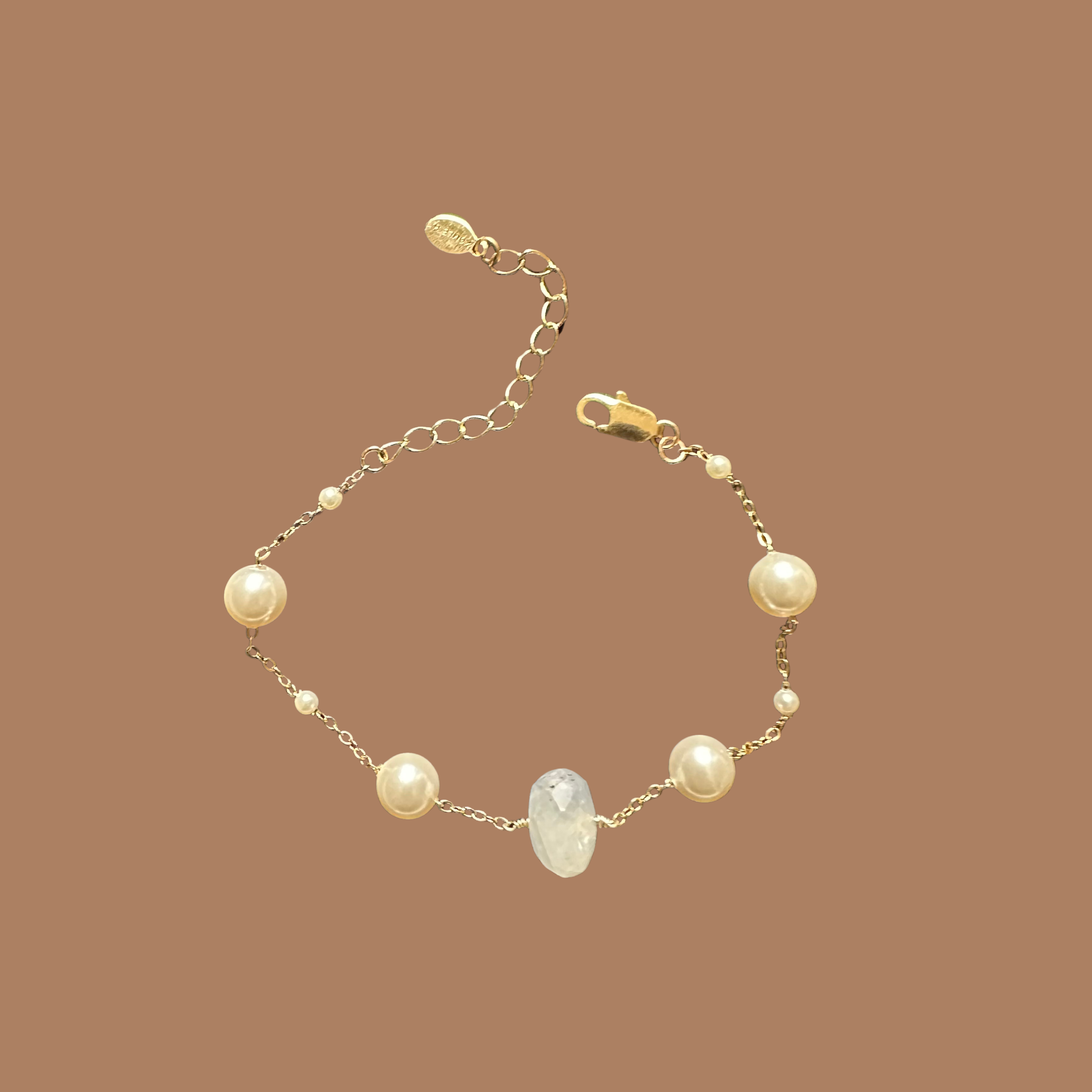 Moonstone Gemstone & Swarovski Pearls Adjustable Bracelet For Her 61/2-81/2 Inches.