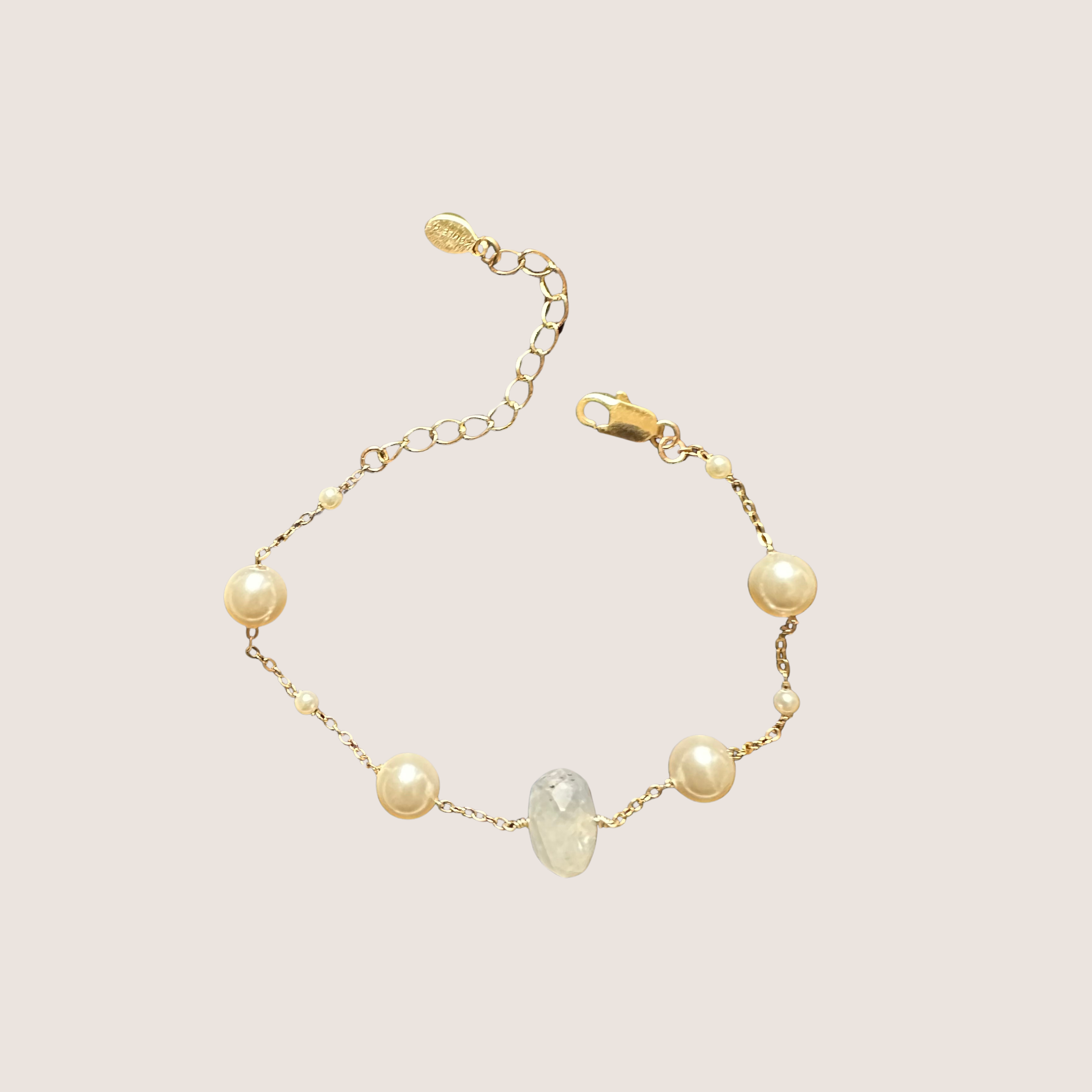 Moonstone Gemstone & Swarovski Pearls Adjustable Bracelet For Her 61/2-81/2 Inches.
