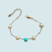 Turquoise Gemstone & Swarovski Pearls Adjustable Bracelet For Women 61/2 -81/2 Inches.