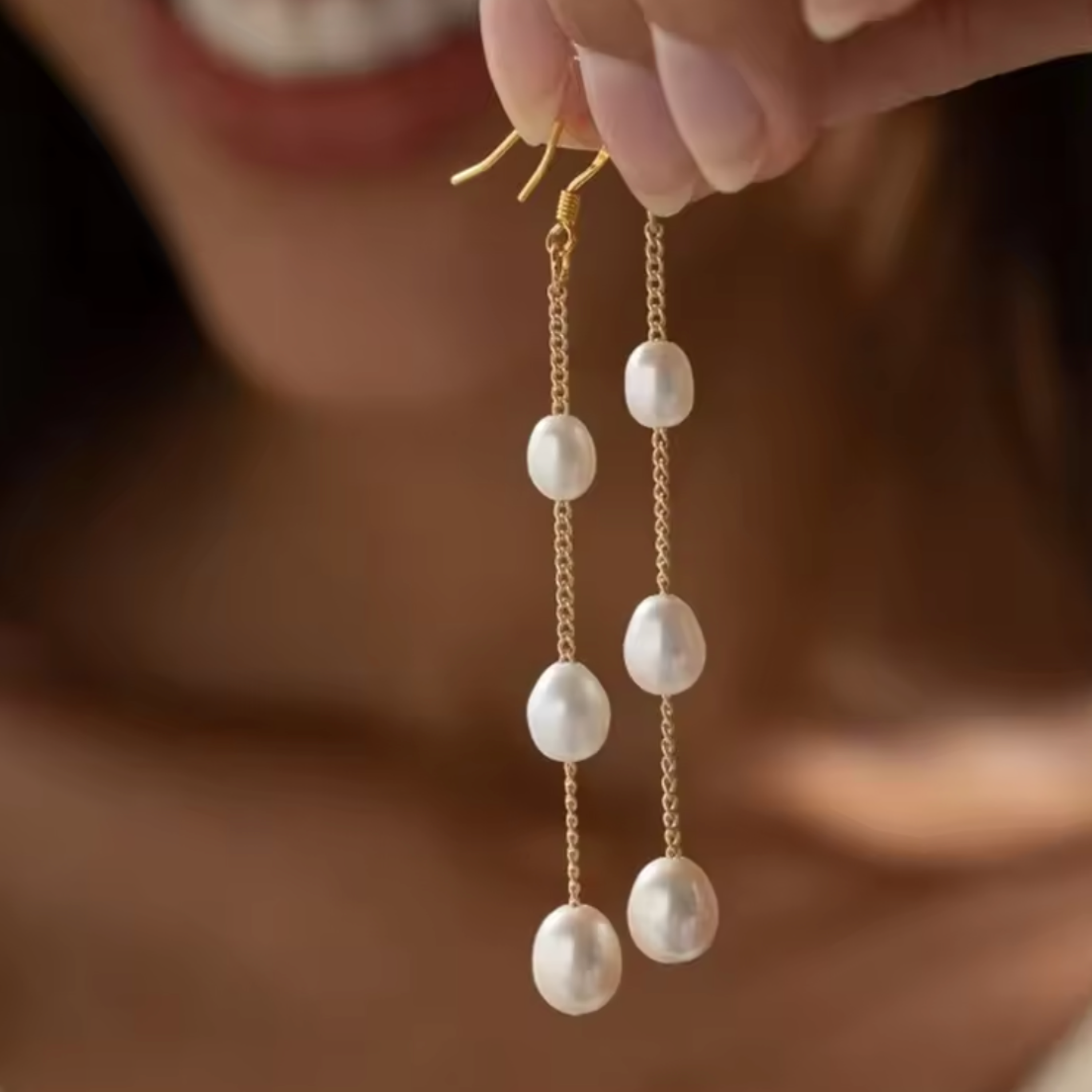 Freshwater Pearl Drop Earrings, 3 Tier Earrings, Bridal Pearl Earrings, 24K Plated Dangle Earrings, Wedding Earrings, Bridesmaids Gifts