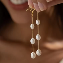 Freshwater Pearl Drop Earrings, 3 Tier Earrings, Bridal Pearl Earrings, 24K Plated Dangle Earrings, Wedding Earrings, Bridesmaids Gifts