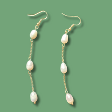 Freshwater Pearl Drop Earrings, 3 Tier Earrings, Bridal Pearl Earrings, 24K Plated Dangle Earrings, Wedding Earrings, Bridesmaids Gifts