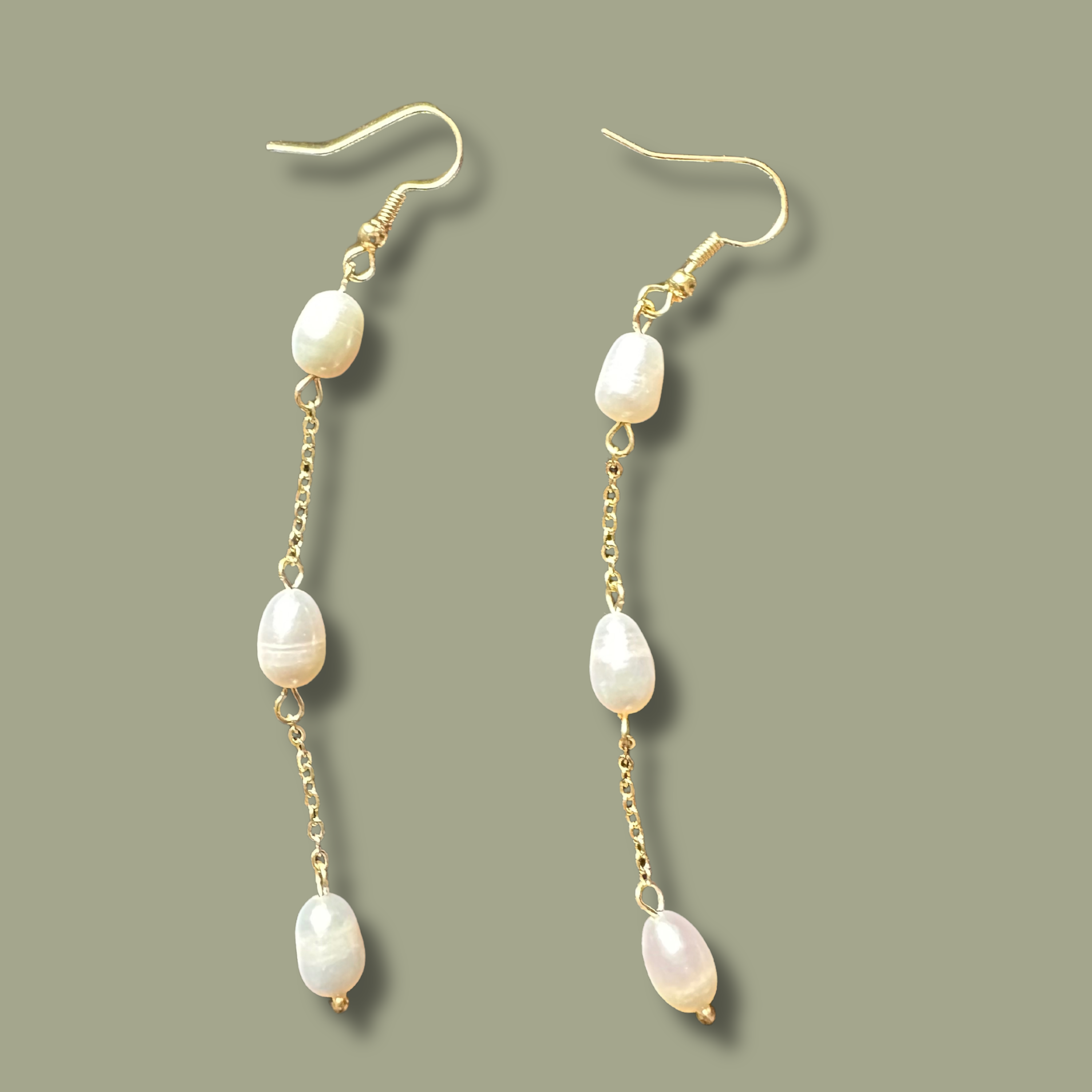 Freshwater Pearl Drop Earrings, 3 Tier Earrings, Bridal Pearl Earrings, 24K Plated Dangle Earrings, Wedding Earrings, Bridesmaids Gifts