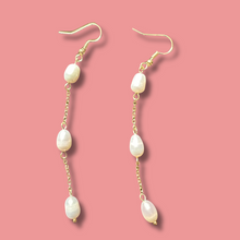 Freshwater Pearl Drop Earrings, 3 Tier Earrings, Bridal Pearl Earrings, 24K Plated Dangle Earrings, Wedding Earrings, Bridesmaids Gifts