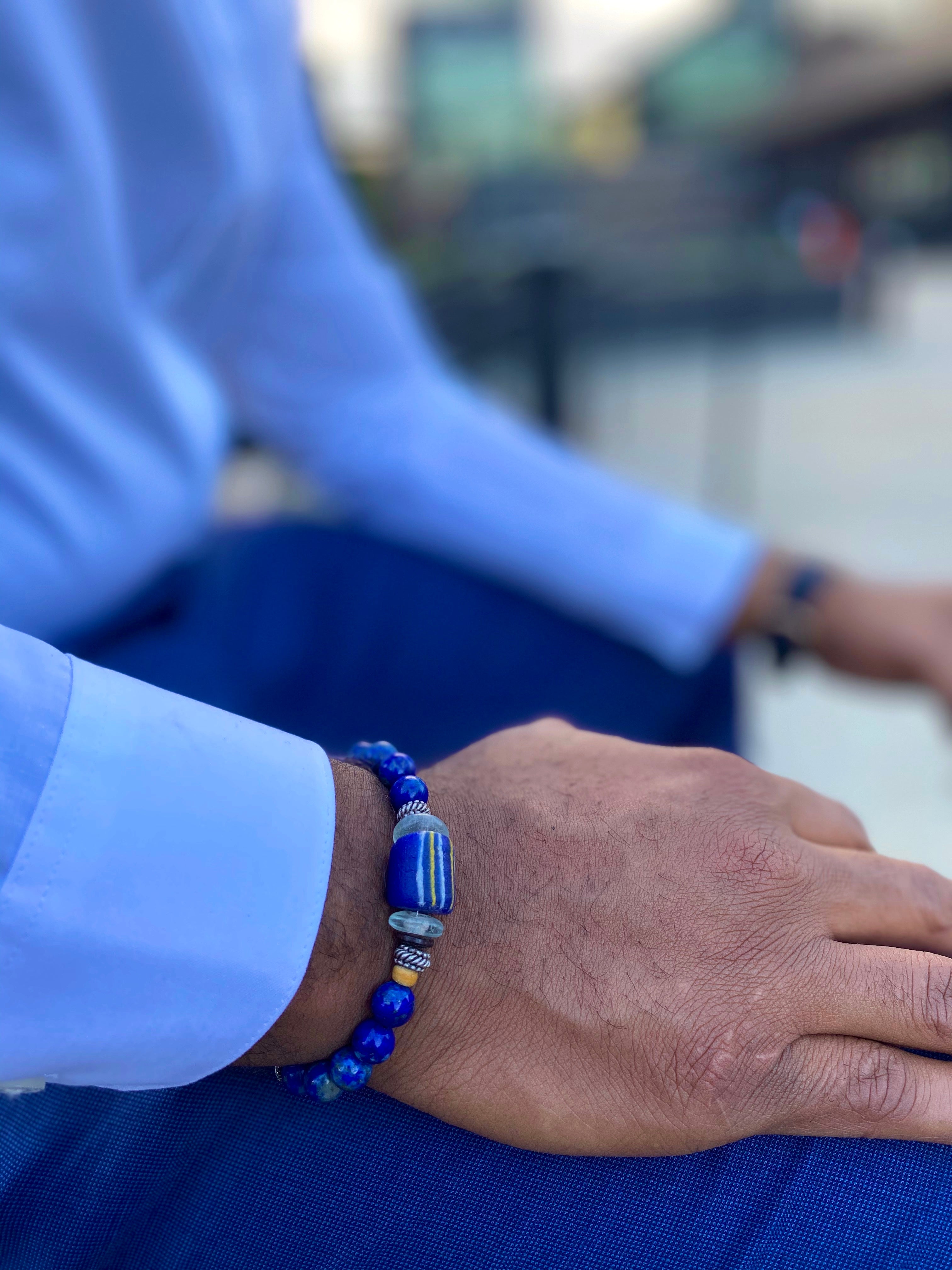 Lapis Stainless Steel Beaded Bracelet