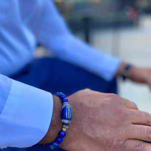 Lapis Stainless Steel Beaded Bracelet