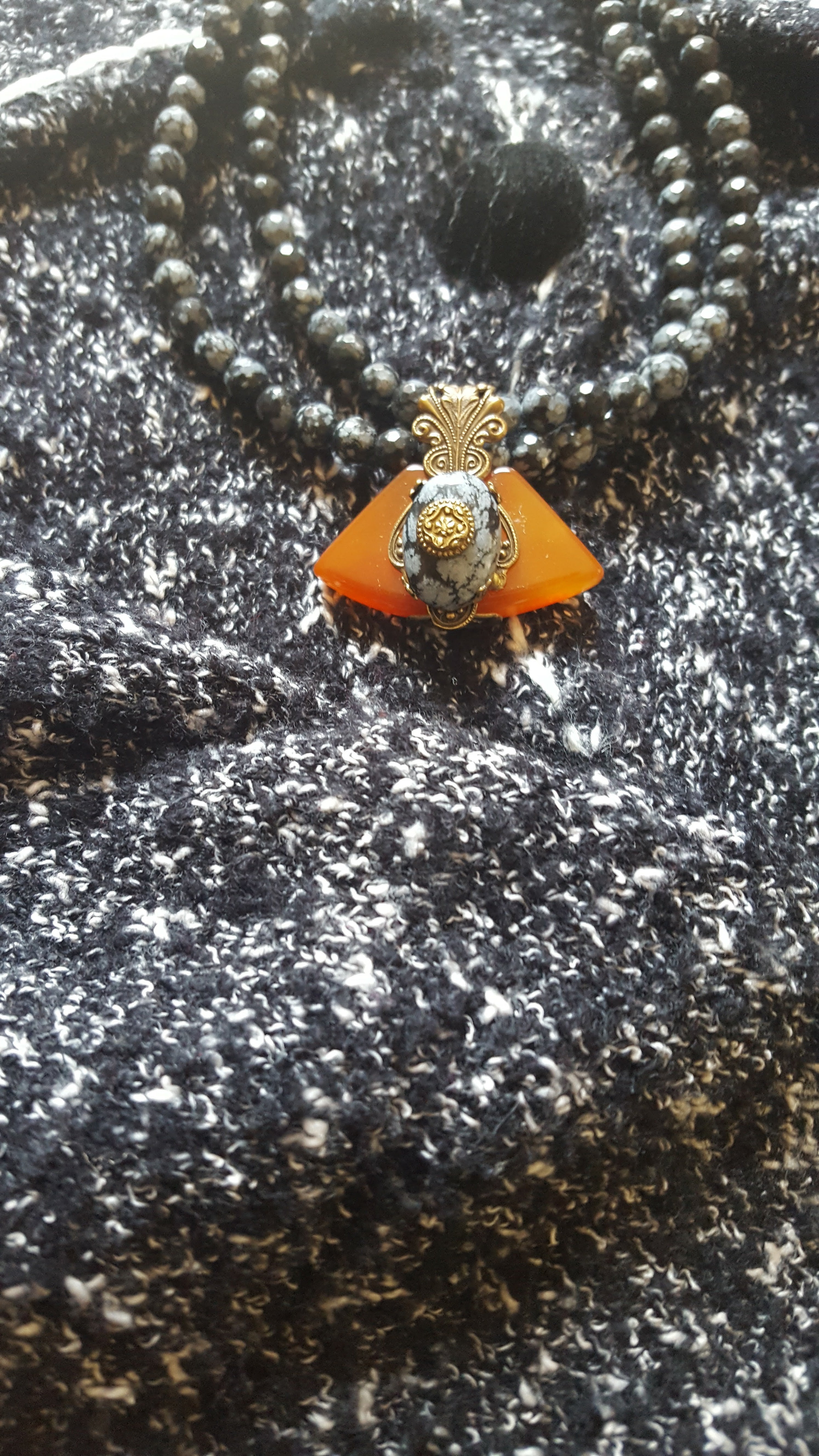 Double Stranded Snowflake Obsidian Necklace