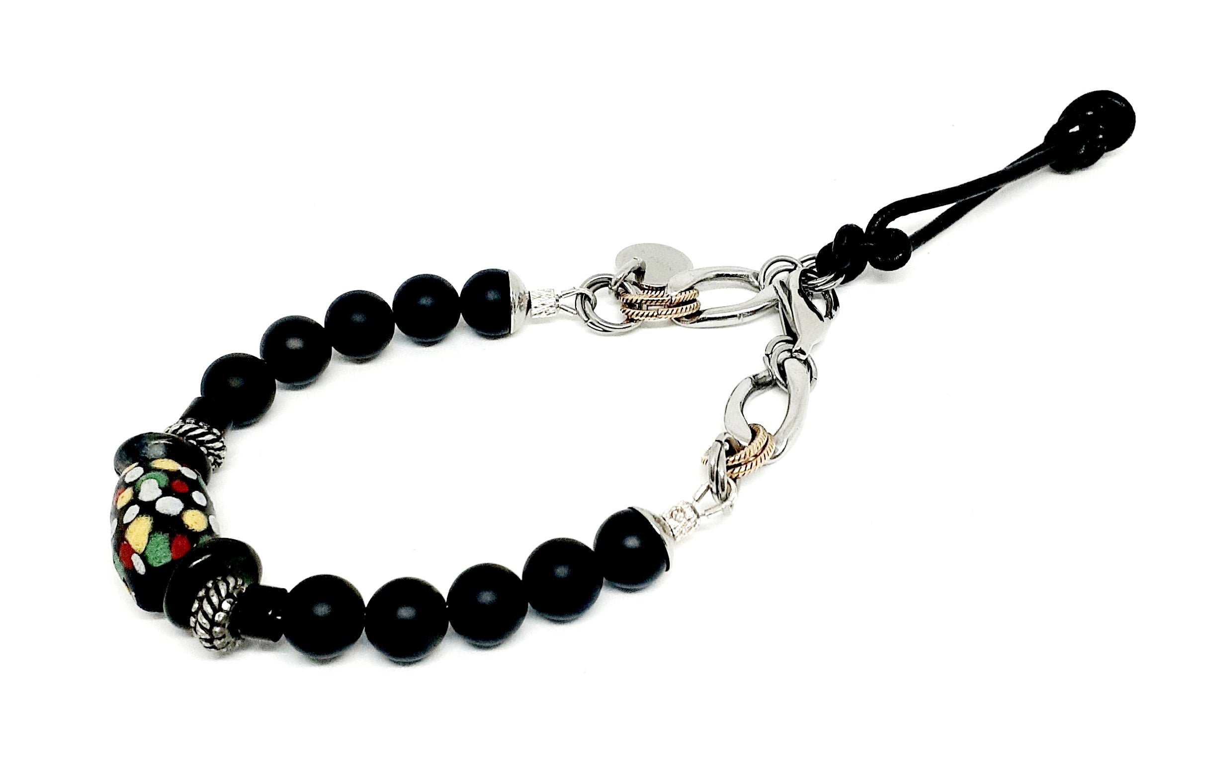 Onyx Stainless Steel Beaded Bracelet with Lobster Clasp