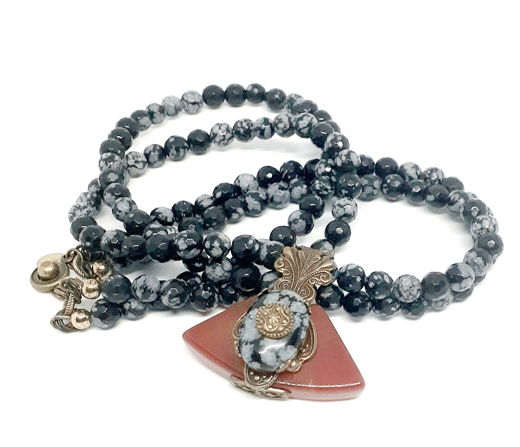 Double Stranded Snowflake Obsidian Necklace