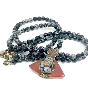 Double Stranded Snowflake Obsidian Necklace