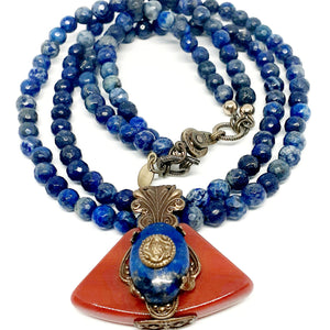 Double Stranded Lapis Statement Necklace