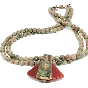 Unakite Double Stranded Statement Necklace