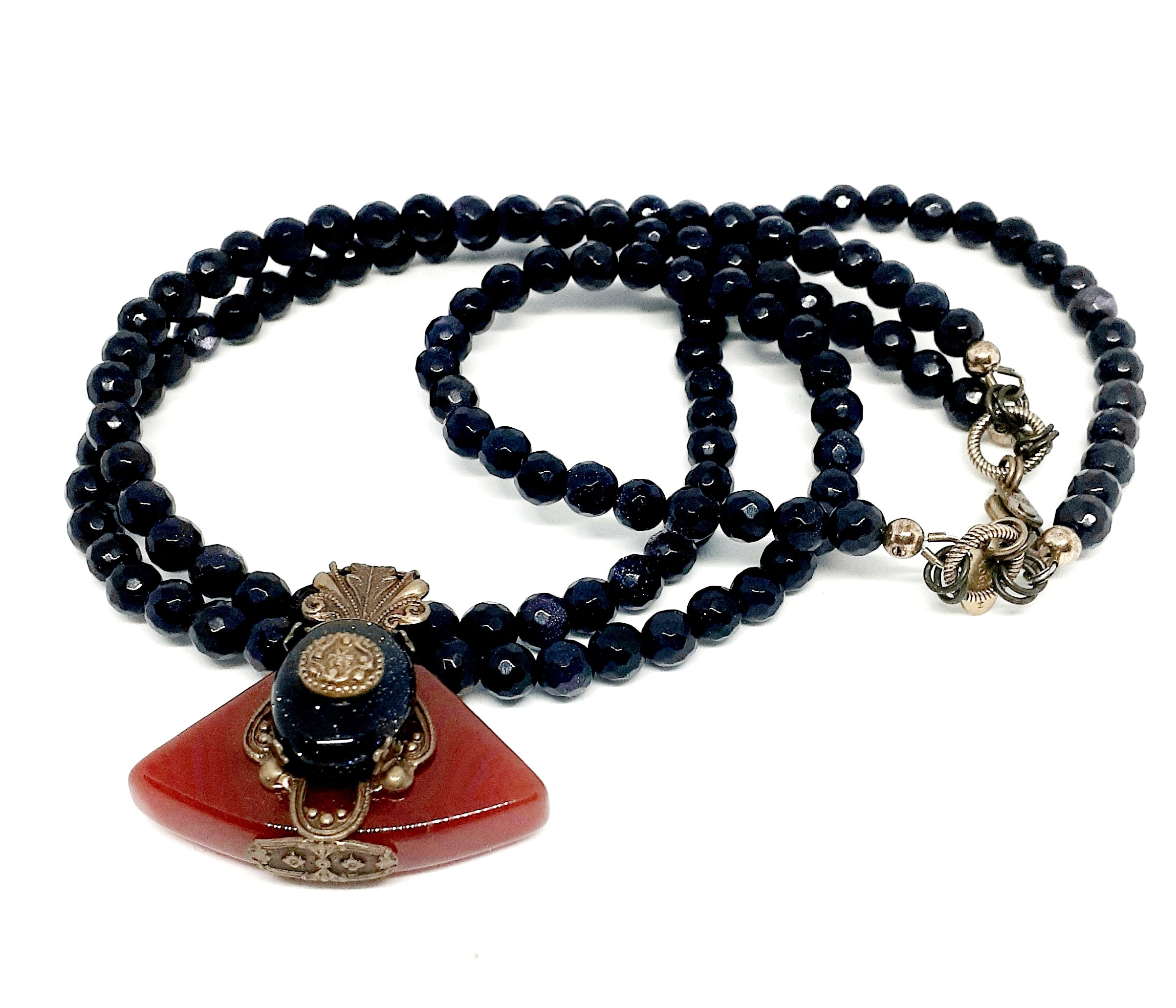 Blue Double Stranded Statement Necklace