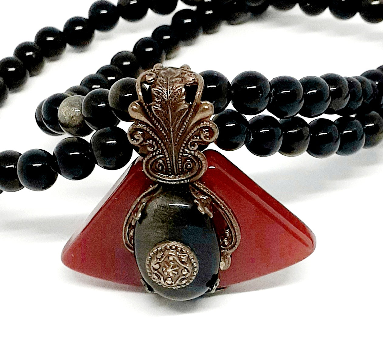 Gold Double Stranded Obsidian Necklace