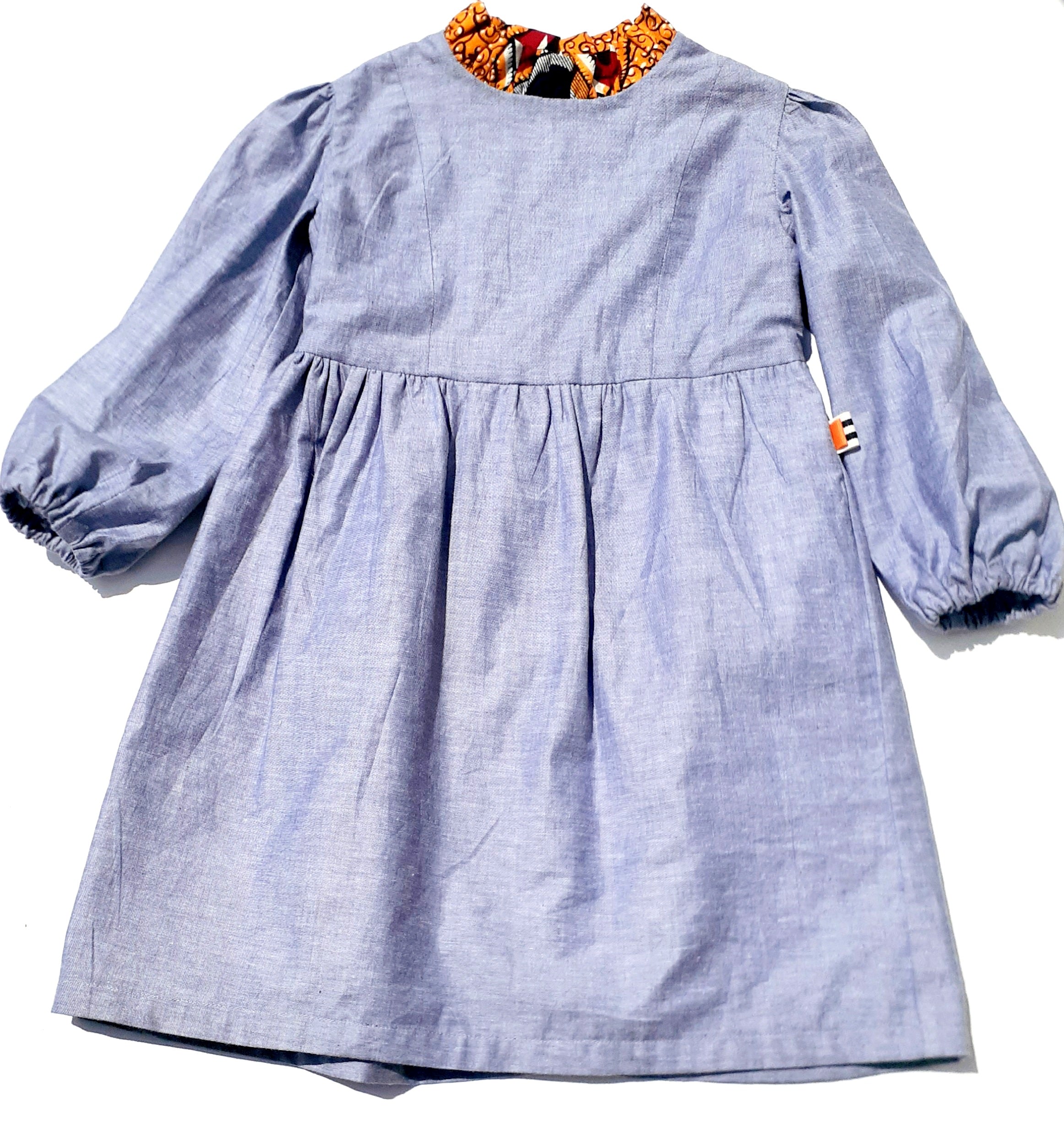 Girl's Chambray Ankara Dress 6 Girl's Chambray Ankara Dress 6