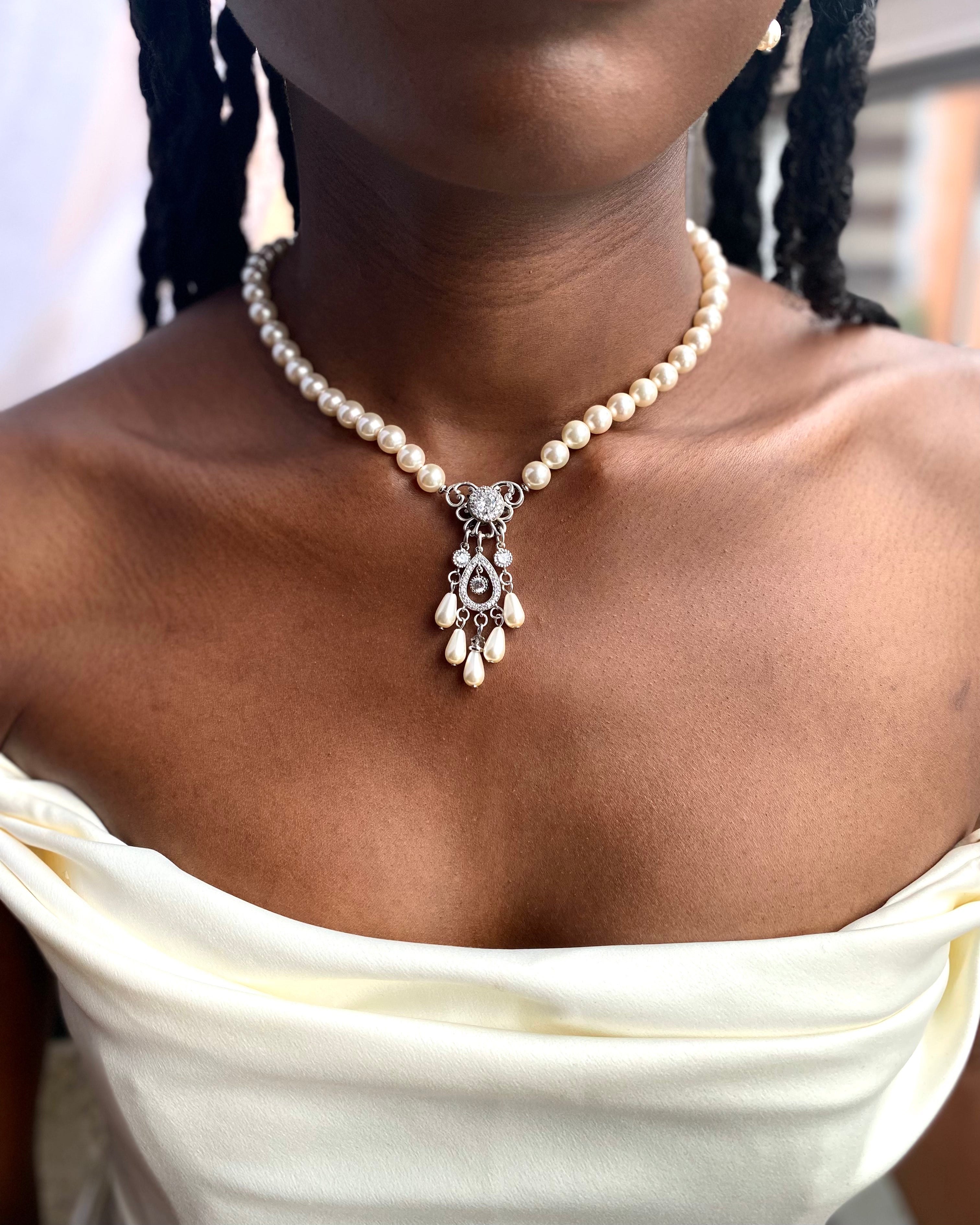 Angelina Pearl and Cubic Zirconia Necklace