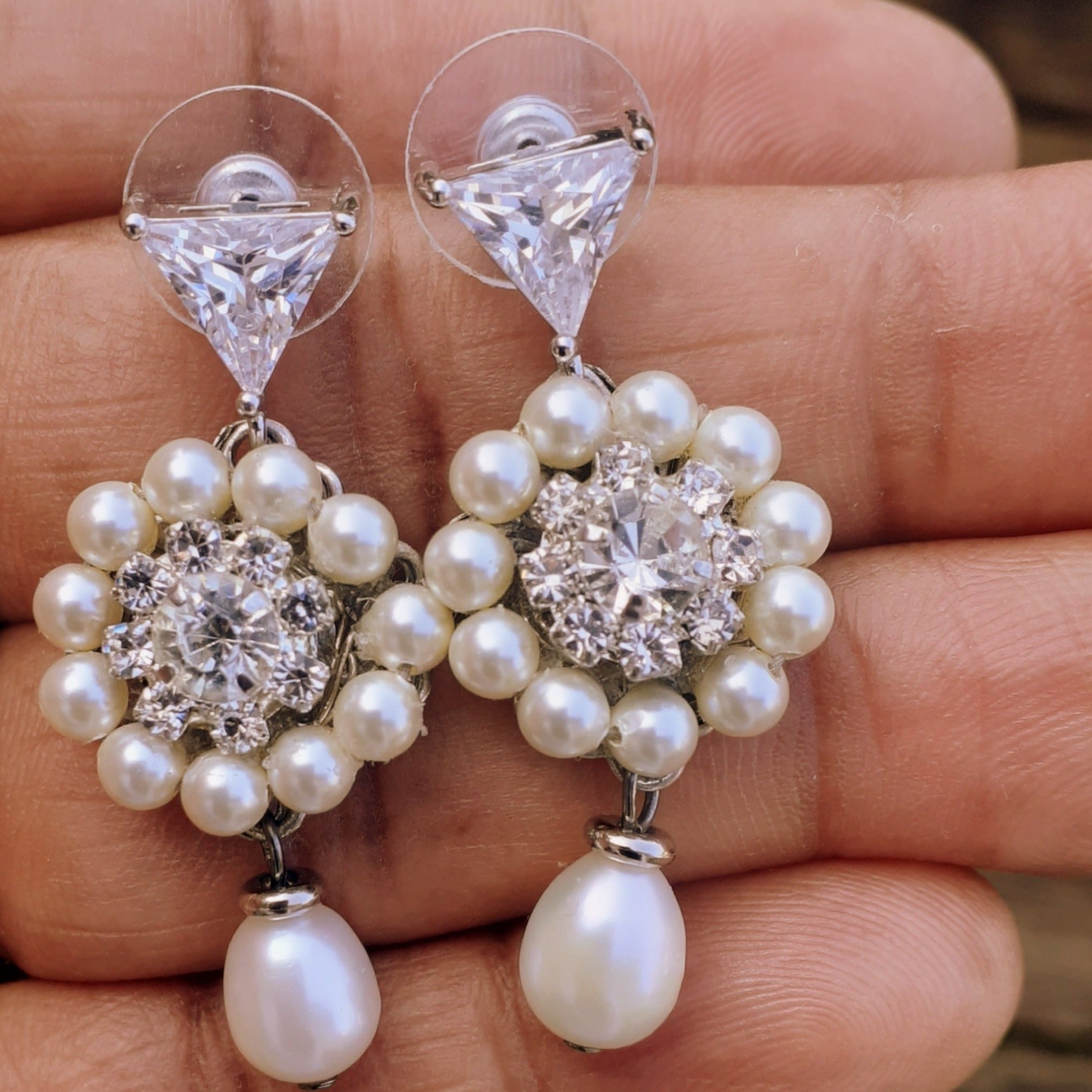 Florita Pearl Drop and Cubic Zirconia Earrings