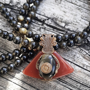 Gold Double Stranded Obsidian Necklace