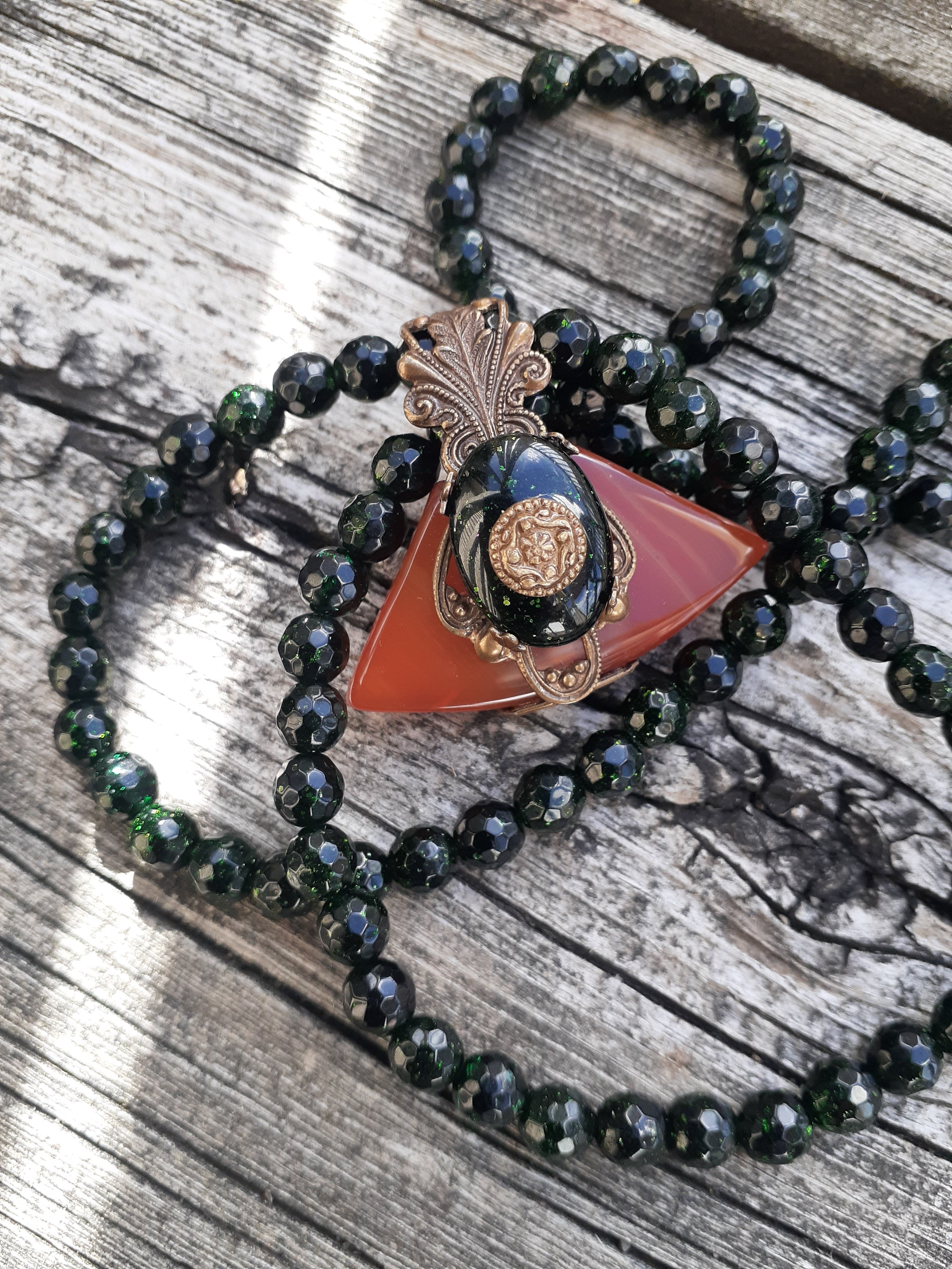 Green Double Stranded Statement Necklace