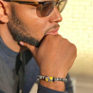 Larvikite Stainless Steel Beaded Bracelet