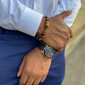 Tiger Eye Stainless Steel Beaded Bracelet with Lobster Clasp