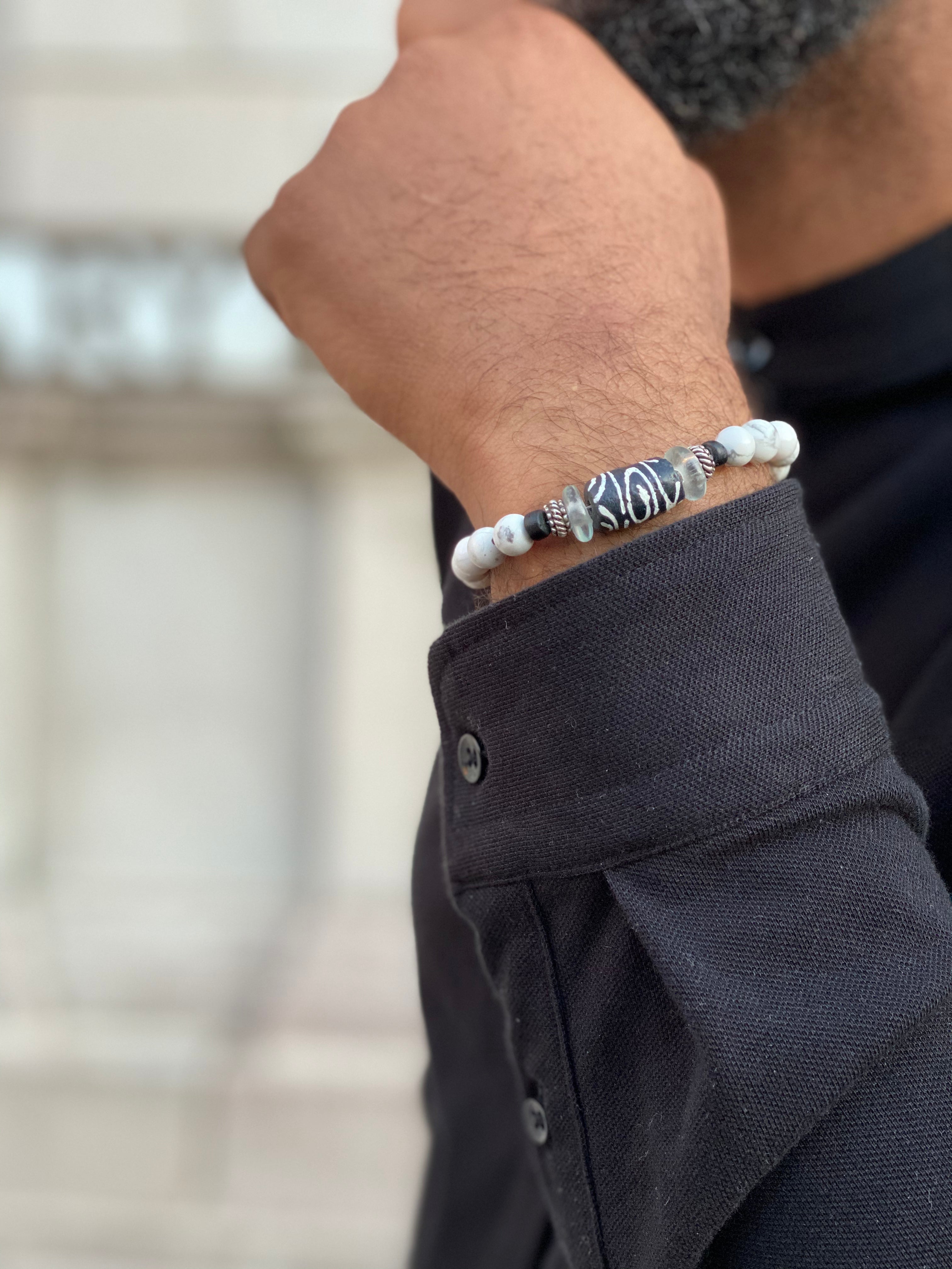 Howlite Stainless Steel Beaded Bracelet