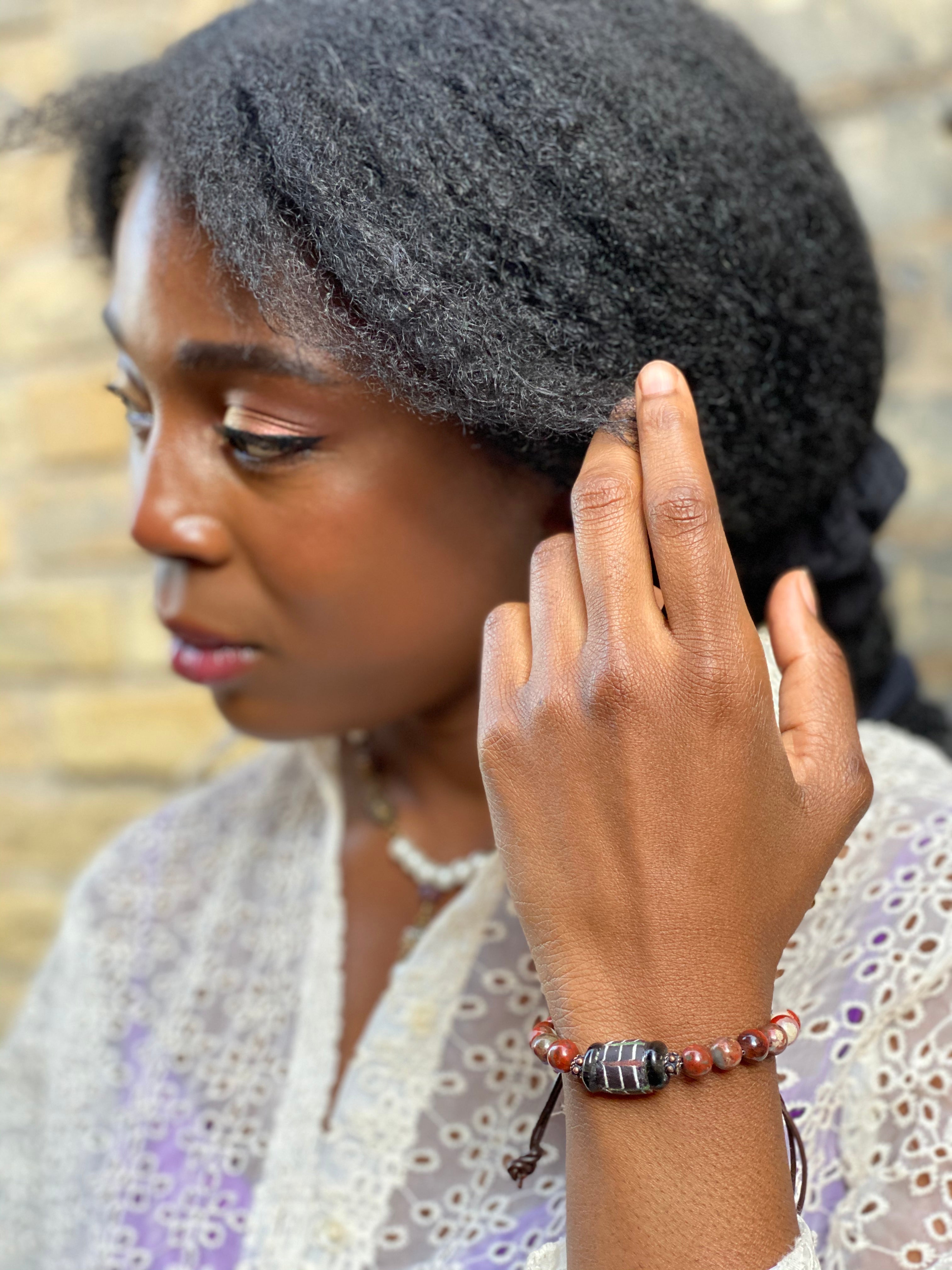 Red Creek Jasper Stainless Steel Beaded Bracelet