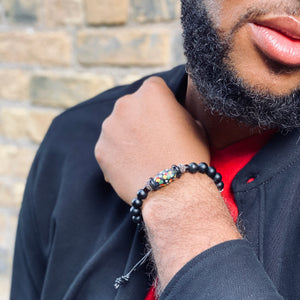 Onyx Stainless Steel Beaded Bracelet with Lobster Clasp