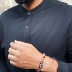 Red Creek Jasper Stainless Steel Beaded Bracelet