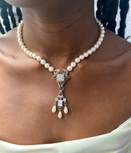 Antique Gold Victoria Pearl and Cubic Zirconia Necklace