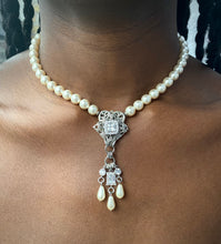 Antique Silver Victoria Pearl and Cubic Zirconia Necklace