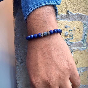 Adjustable Lapis Beaded Bracelet with Larvikite