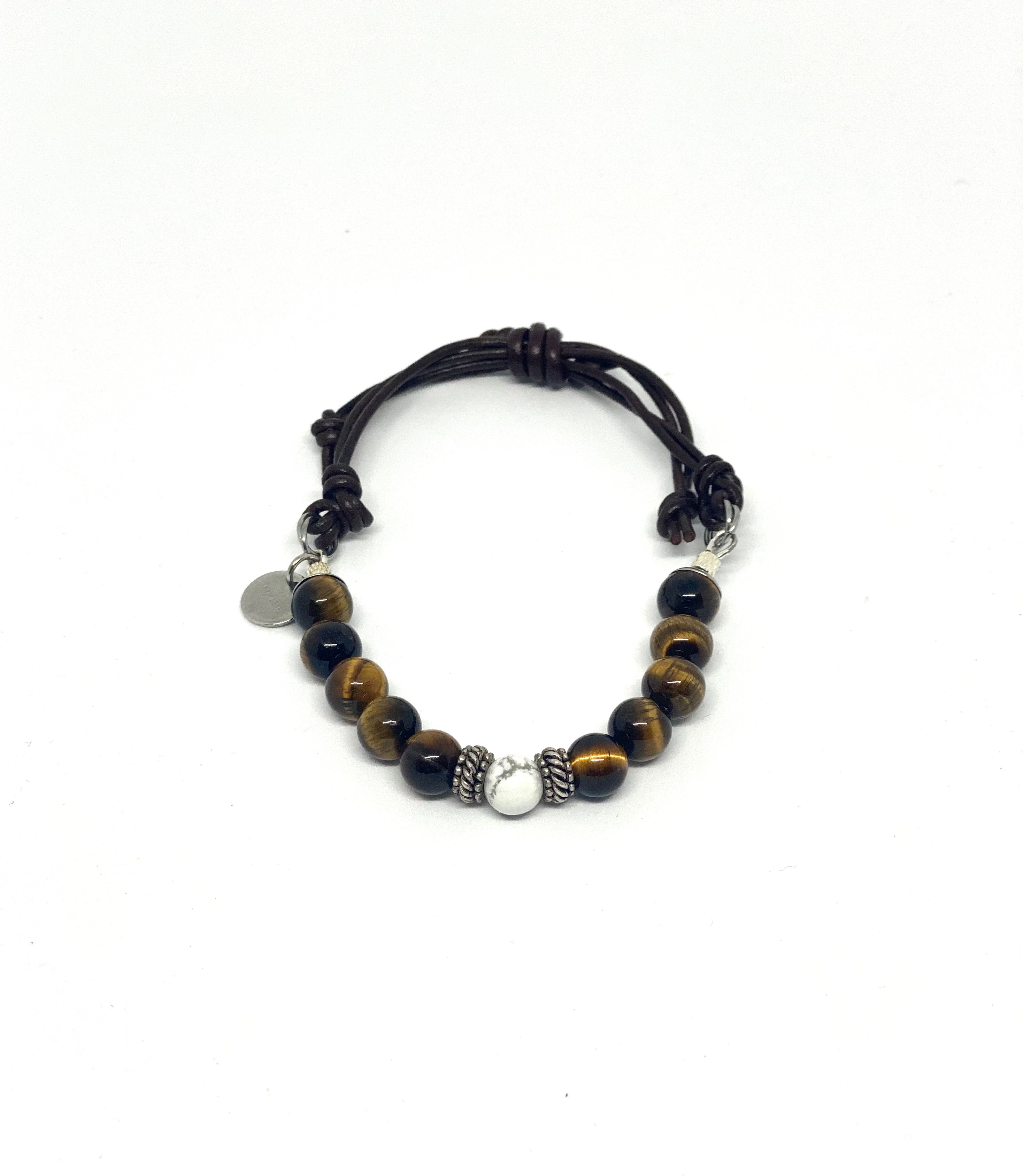 Tiger Eye Adjustable Bracelet with Howlite