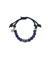 Adjustable Lapis Beaded Bracelet with Larvikite