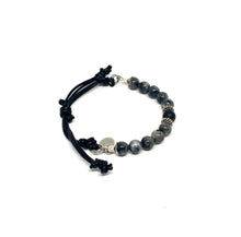 Adjustable Larvikite Beaded Bracelet with Onyx