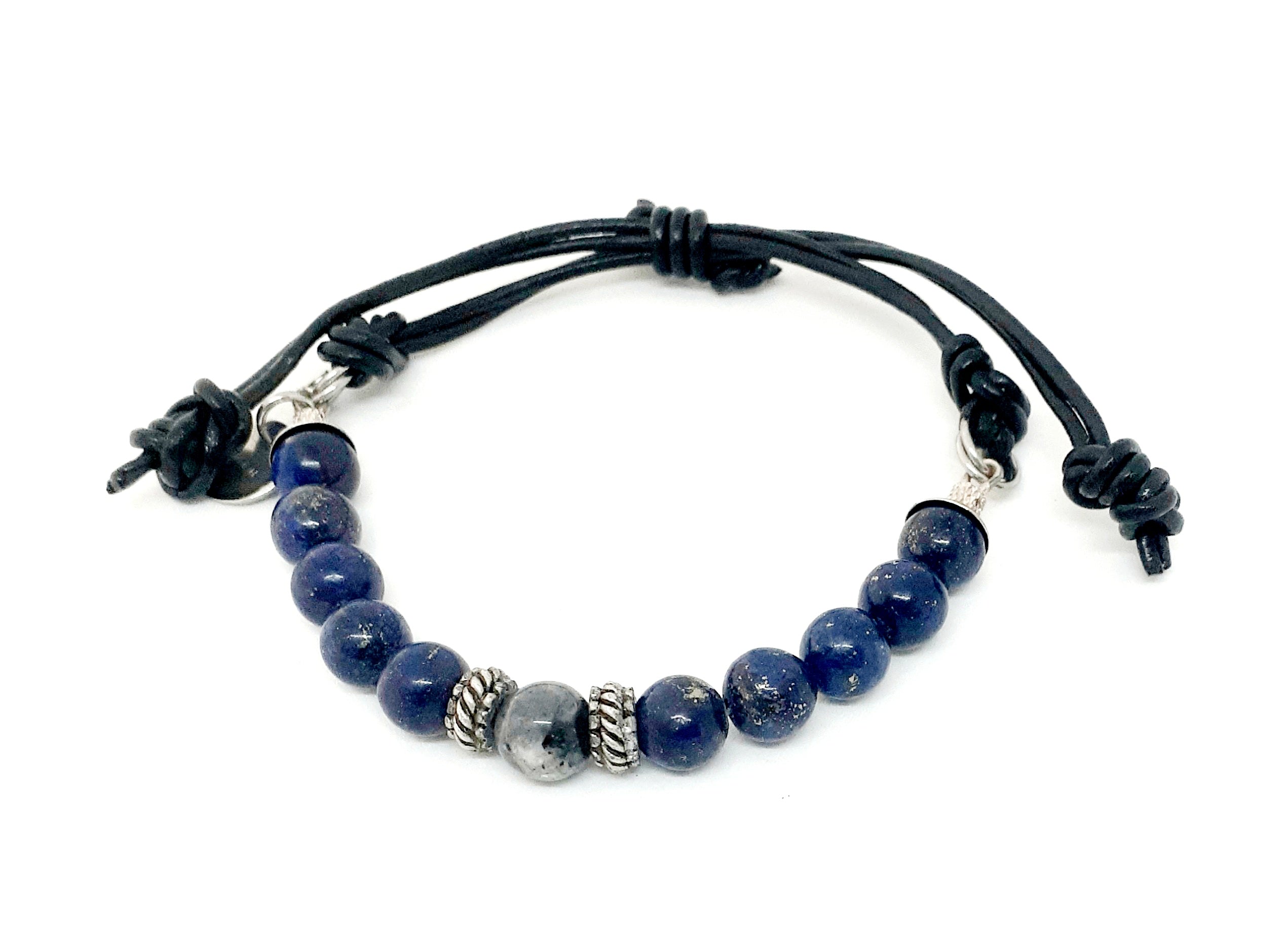 Adjustable Lapis Beaded Bracelet with Larvikite